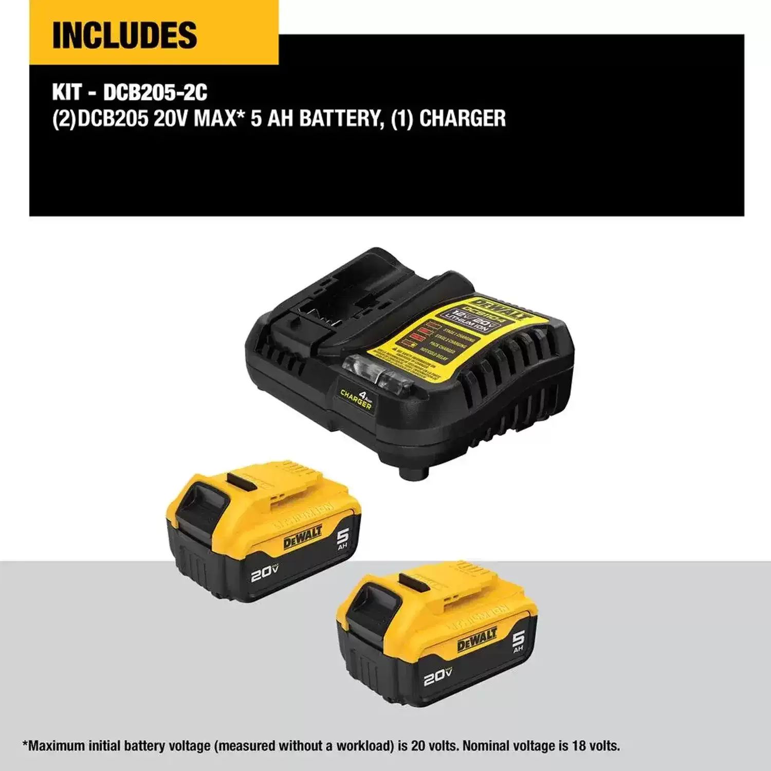 Dewalt DCB2052C 20V MAX LI-ION 2Pack 5AH Battery w/ Charger Starter Kit